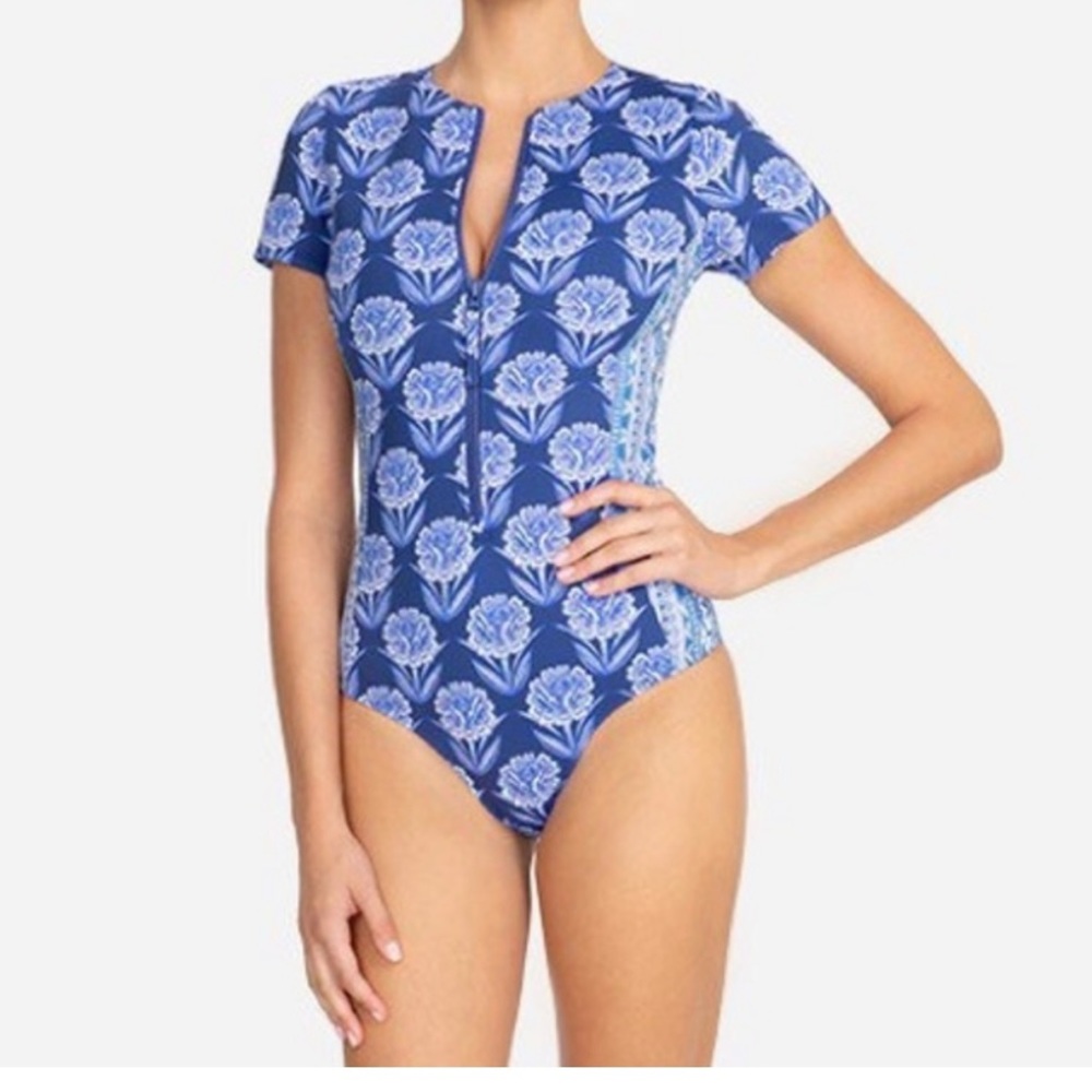 Johnny Was Blue Floral One-Piece Swim Suit